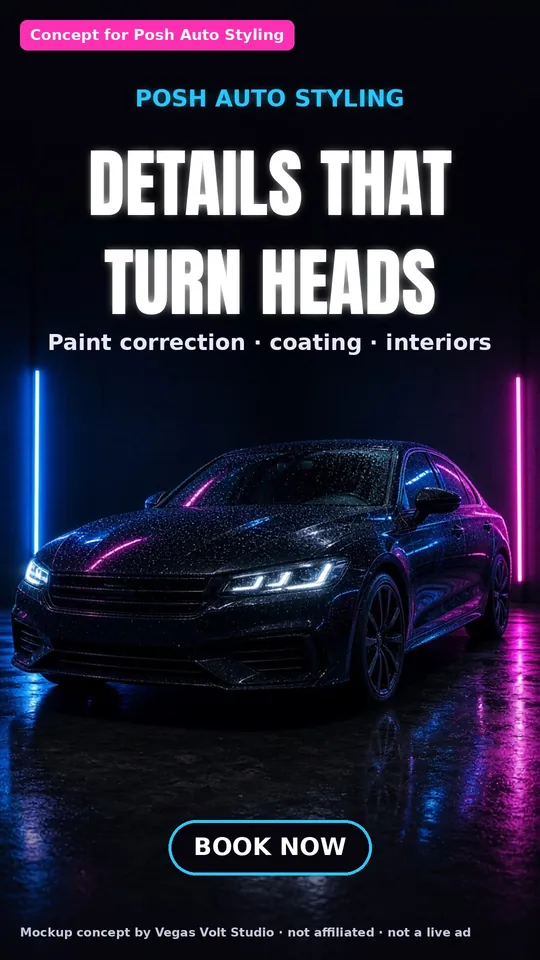 AI video ad concept for an Las Vegas auto detailing shop, Posh Auto Styling (concept mockup, not a client)