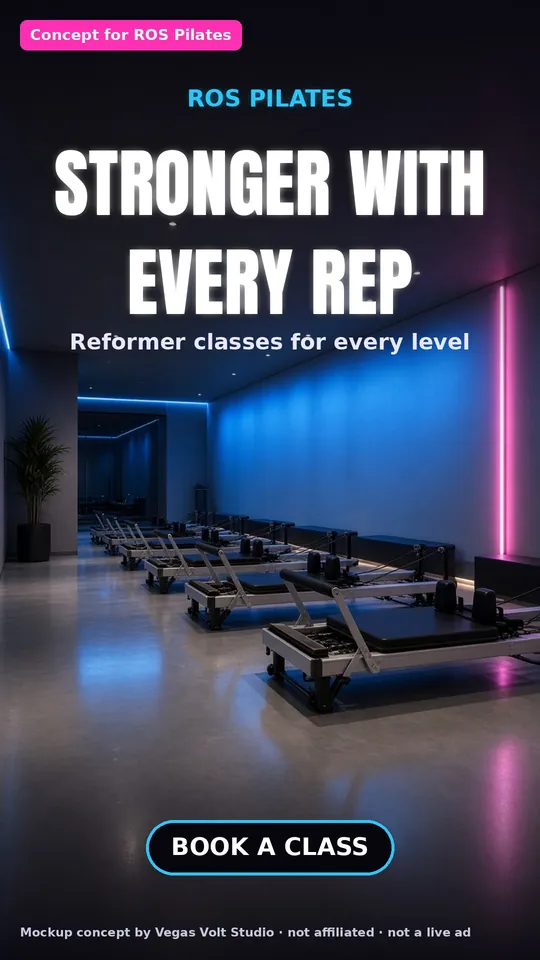 AI video ad concept for a Las Vegas Pilates studio, ROS Pilates (concept mockup, not a client)