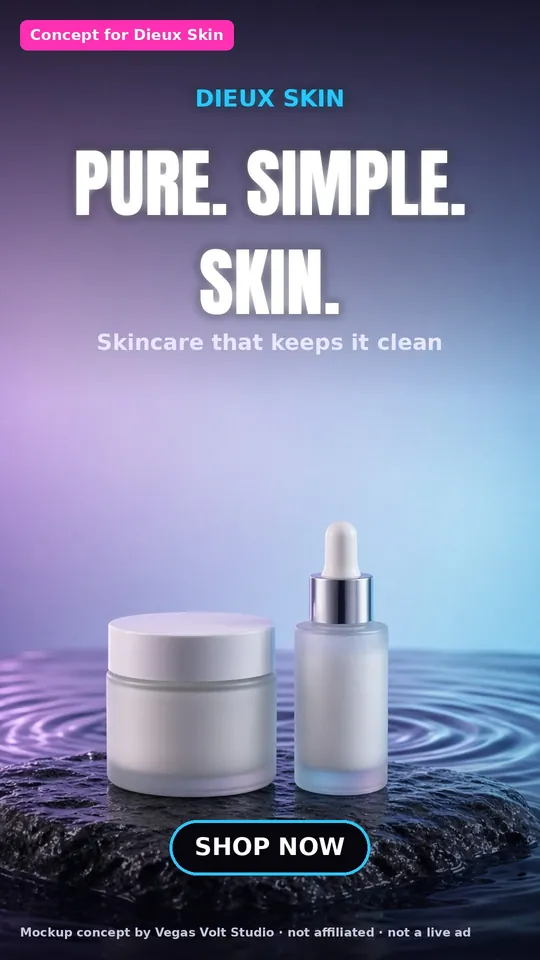 AI video ad concept for a Las Vegas skincare brand, Dieux Skin (concept mockup, not a client)