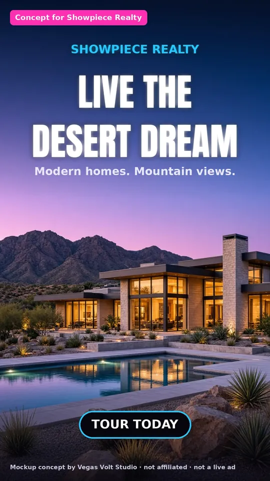 AI video ad concept for a Las Vegas real estate brokerage, Showpiece Realty (concept mockup, not a client)