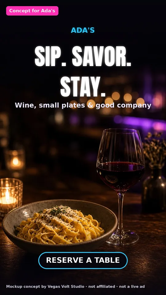 AI video ad concept for a Las Vegas wine bar, Ada's (concept mockup, not a client)
