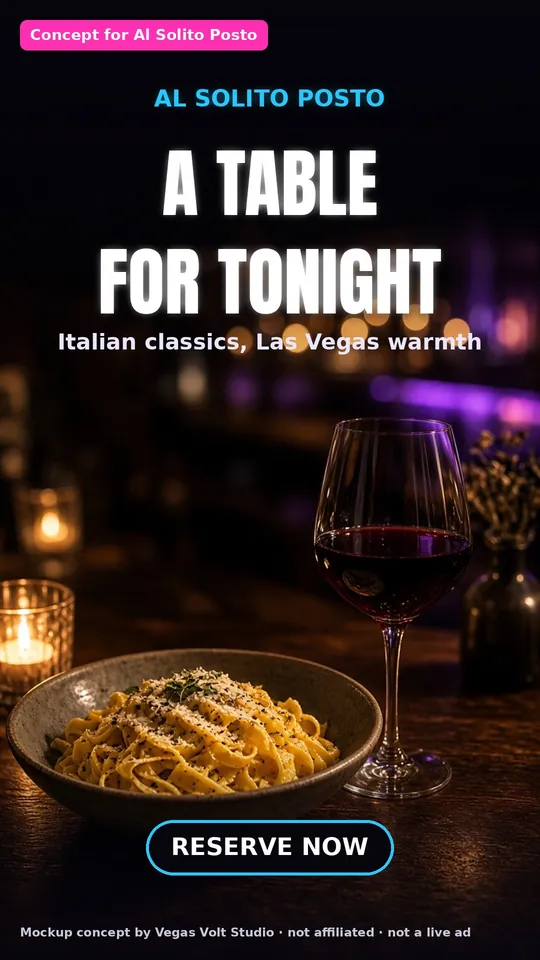 AI video ad concept for an Las Vegas Italian restaurant, Al Solito Posto (concept mockup, not a client)