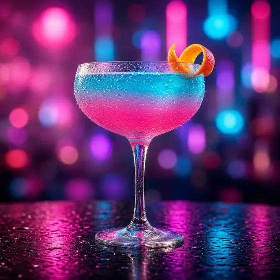 AI-generated sample concept: Cocktail with Vegas neon backdrop